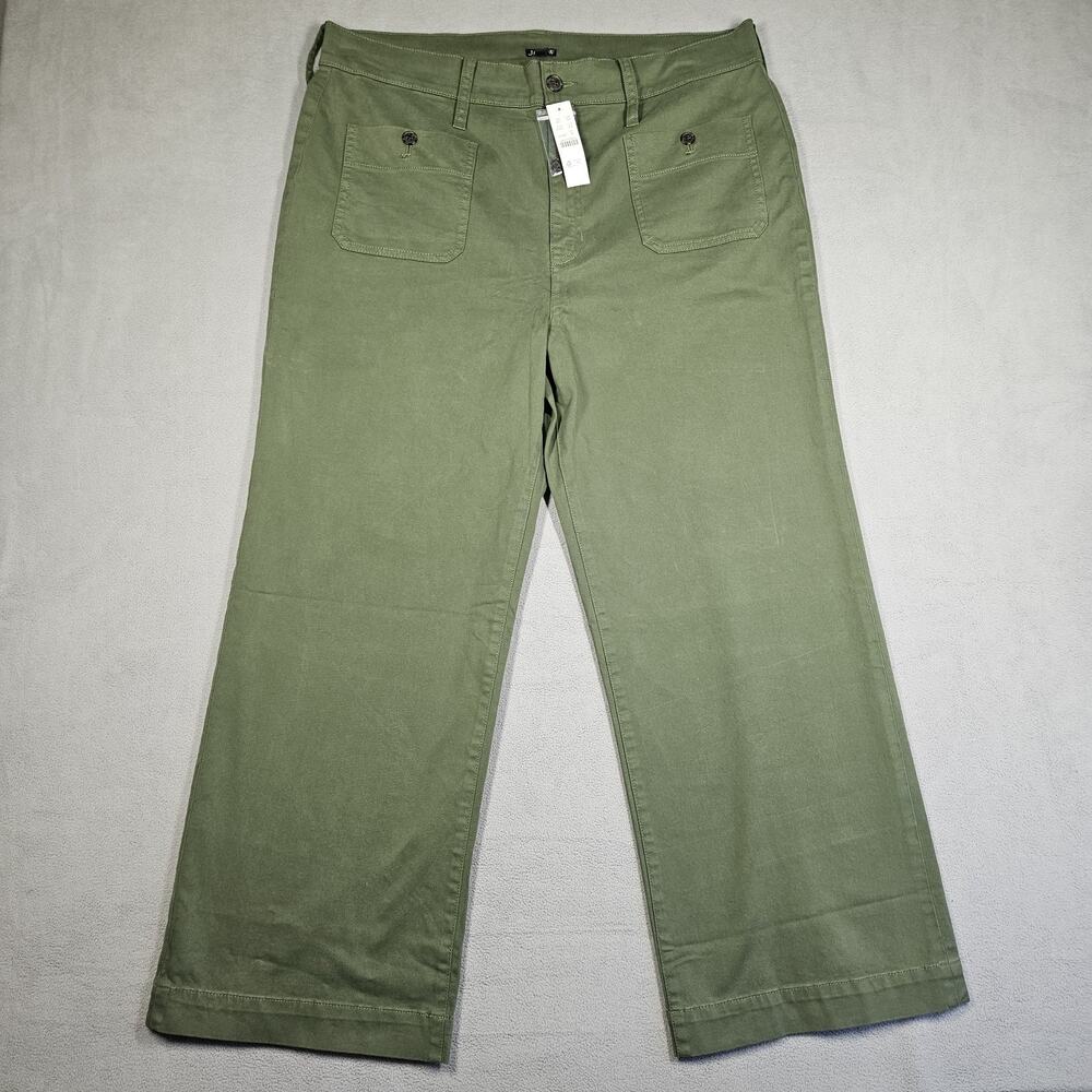 J.CREW Womens Sz 33 Sailor Slim Wide Leg Chino Pants Green Elevated‎ Basic Chic